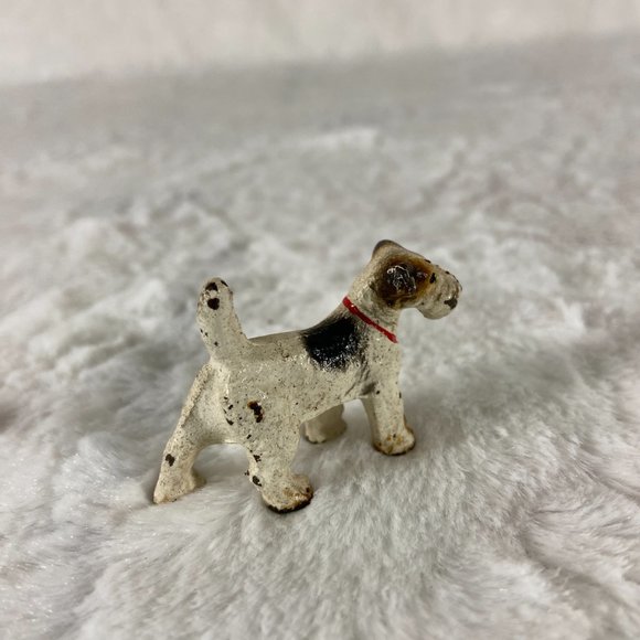 Vintage  Cast Iron  Miniature Painted  Fox Terrier Dog Statue - Picture 5 of 6